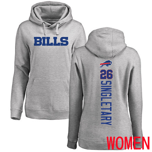 NFL Women Buffalo Bills 26 Devin Singletary Ash Backer Pullover Hoodie Sweatshirt